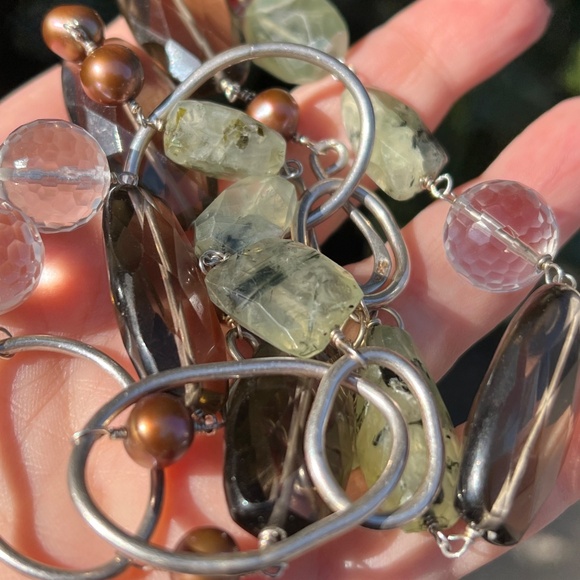 VINTAGE RARE WENDY MINK NECKLACE 925 SS SMOKY QUARTZ ROCK CRYSTAL GREEN PREHNITE - Picture 12 of 16